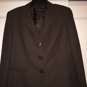 Evan Picone Brown Micro-Check Skirt Suit Jacket